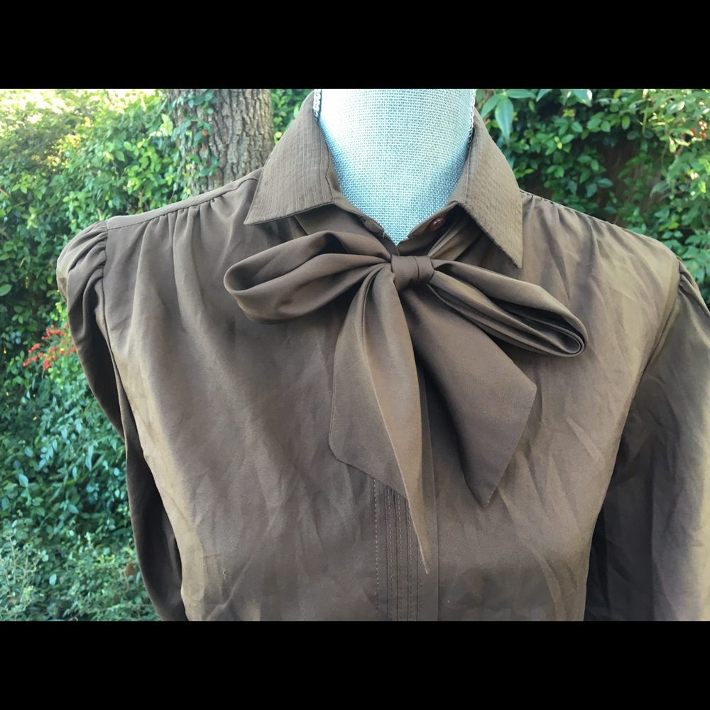 Vintage Brown Secretary Blouse - tie front